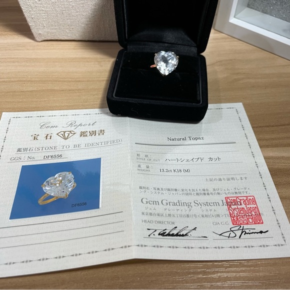 K18 18k Real Gold Japan Natural Topaz or White Topaz (April) heart ring YG - Picture 8 of 11